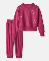 Girls 2-Piece DayDream Fleece Metallic Dance Pullover Sweatshirt & Joggers Set - Pink