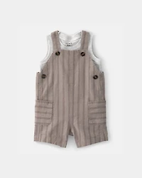 Baby Boy 2-Piece Striped Overall Set - Brown