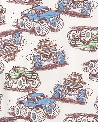 Boys Monster Truck 100% Cotton Snug Fit 4-Piece Pajama Set - Grey