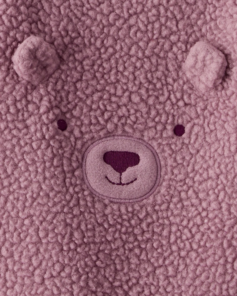 Baby Girl 2-Piece Bear Sherpa Long-Sleeve Snug Fit Overall Set - Purple