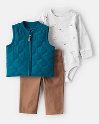 Baby Boy 3-Piece Quilted Vest Outfit Set