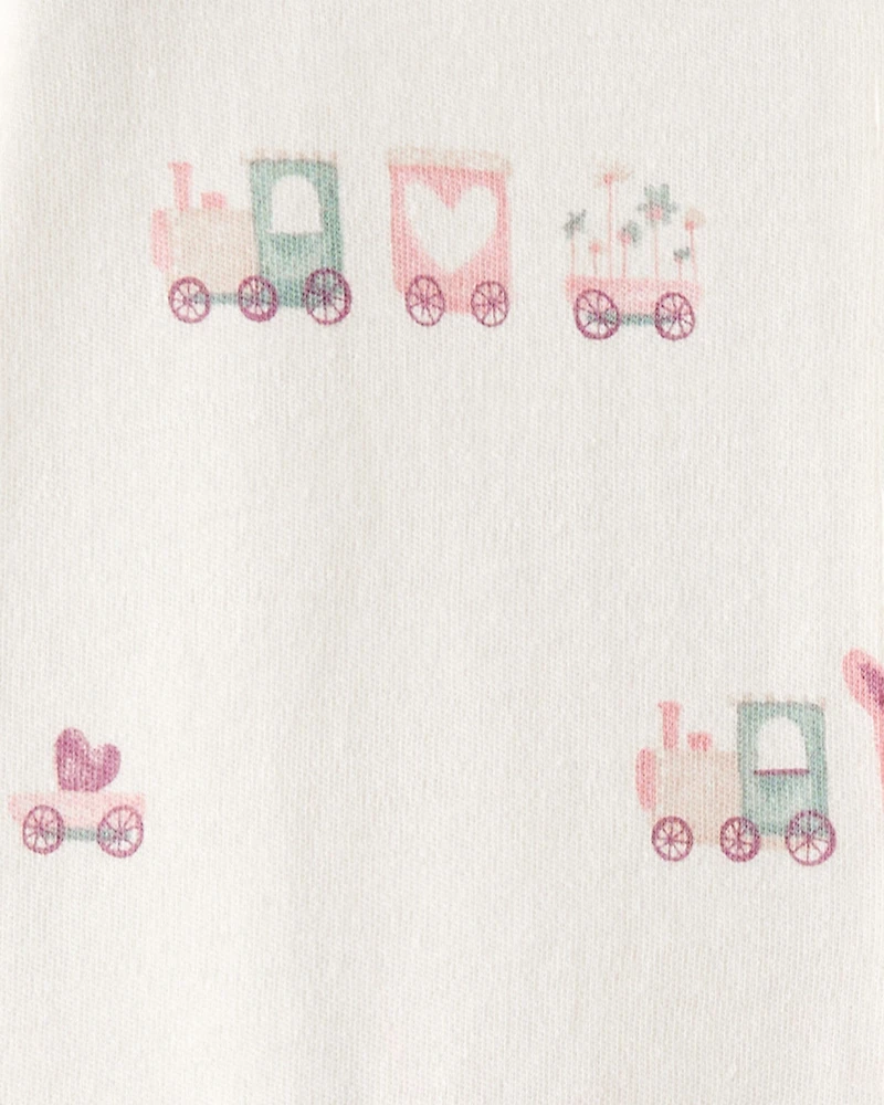 Baby Girl Train Print 100% Cotton Long-Sleeve Snug Fit Sleep & Play Pajamas - Cream