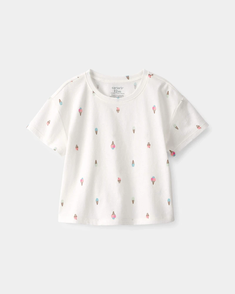 Baby Girl Ice Cream Relaxed Top - White