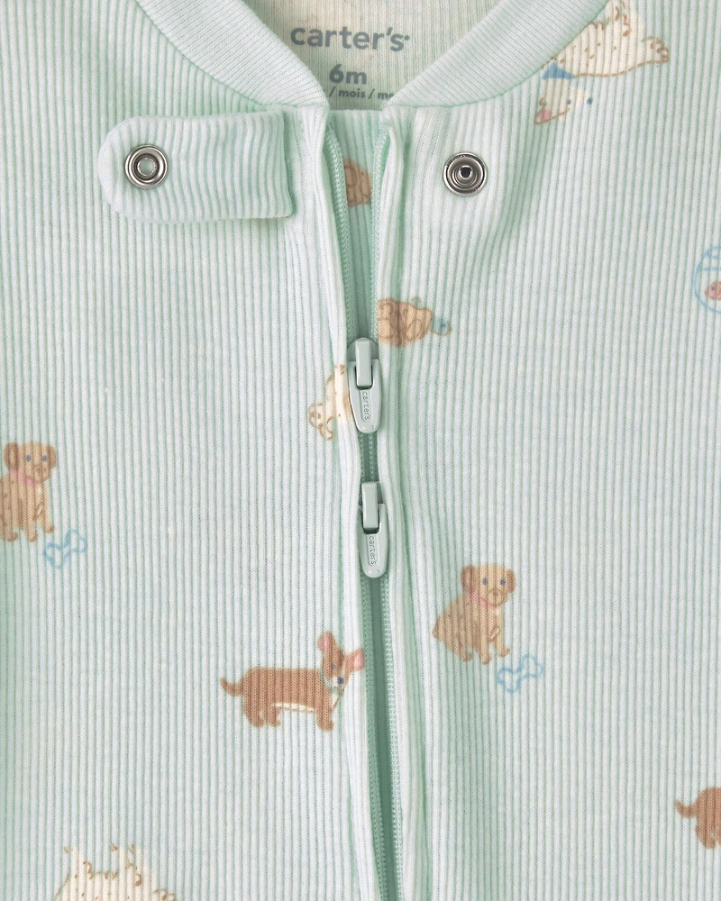Baby Girl Pets Cotton 2-Way Zip Sleep & Play Pajamas - Green