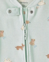 Baby Girl Pets Cotton 2-Way Zip Sleep & Play Pajamas - Green