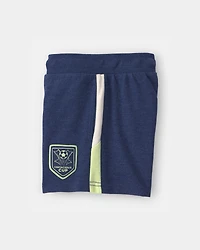 Toddler Boy Dinosaur Soccer French Terry Shorts - Navy Blue