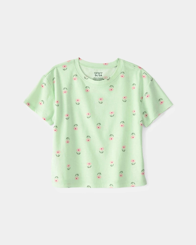 Toddler Girl Floral Relaxed Top - Green