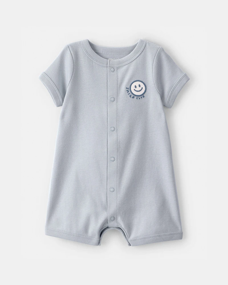 Baby 'Smile Club' Short-Sleeve Romper - Blue