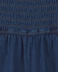 Girls Smocked Denim Wide-Leg Jumpsuit - Dark Wash