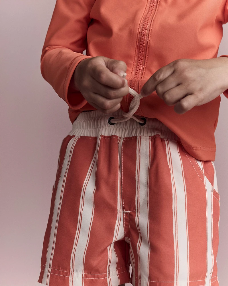 Toddler Boy Striped Swim Trunks - Orange