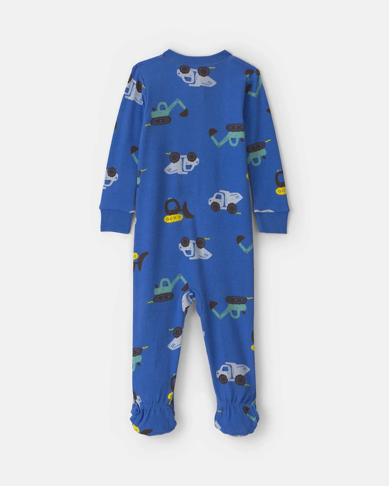 Toddler Boy 1-Piece Construction 100% Cotton Snug Fit Footed Pajama - Blue