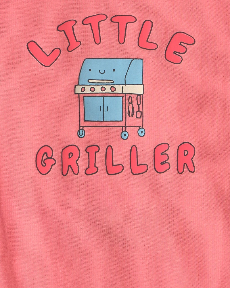 Baby Boy 'Little Griller' Sleeveless Graphic Bodysuit - Coral
