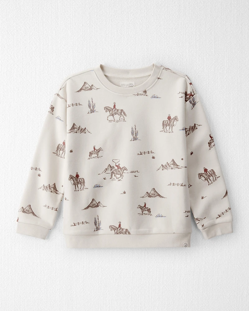 Kid French Terry Sweatshirt Made with Organic Cotton in Western Rodeo Print