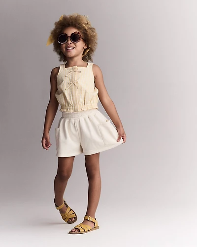 Toddler Girl Fleece Swing Short with Pockets - Cream