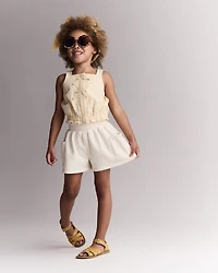 Toddler Girl Fleece Swing Short with Pockets - Cream