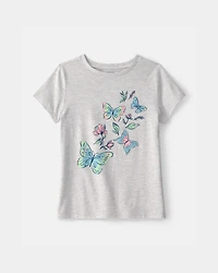 Girls Butterfly Graphic Tee - Grey