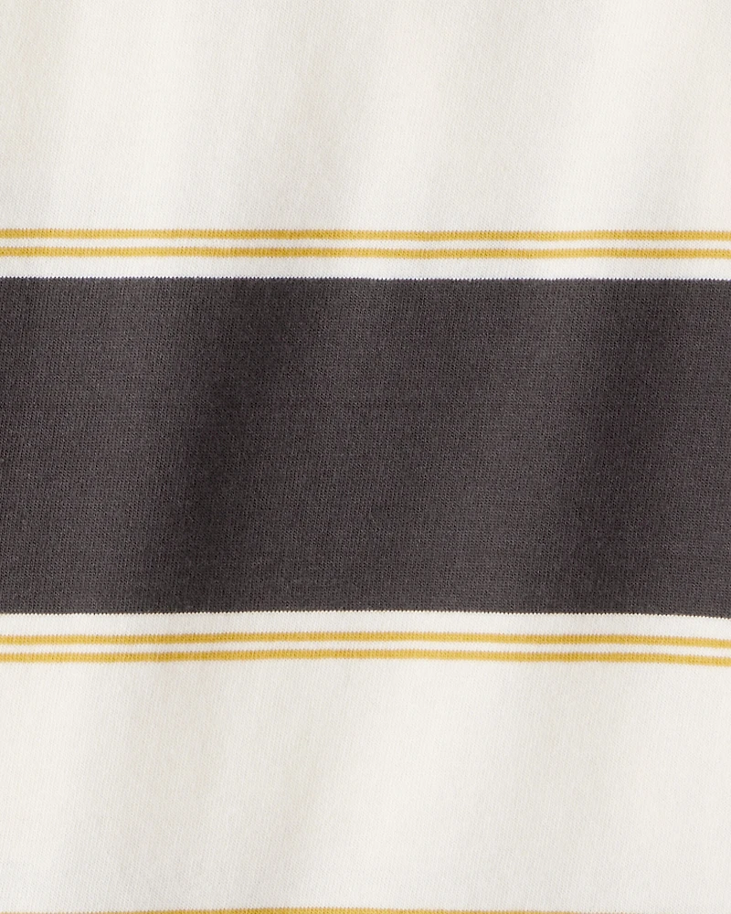 Boys Cotton Short-Sleeve Stripe Polo - Brown/Ivory