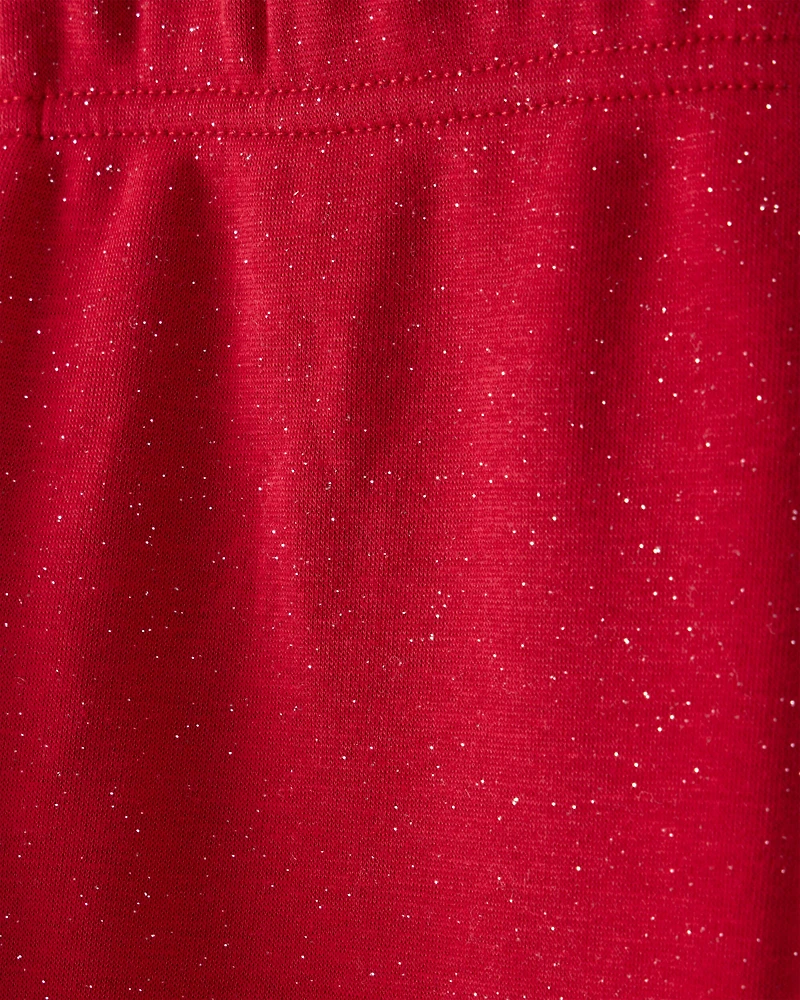 Kid Shimmer Cozy Fleece Pull-On Stretch Leggings - Red