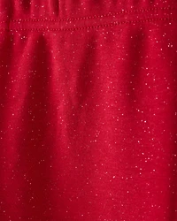 Kid Shimmer Cozy Fleece Pull-On Stretch Leggings - Red