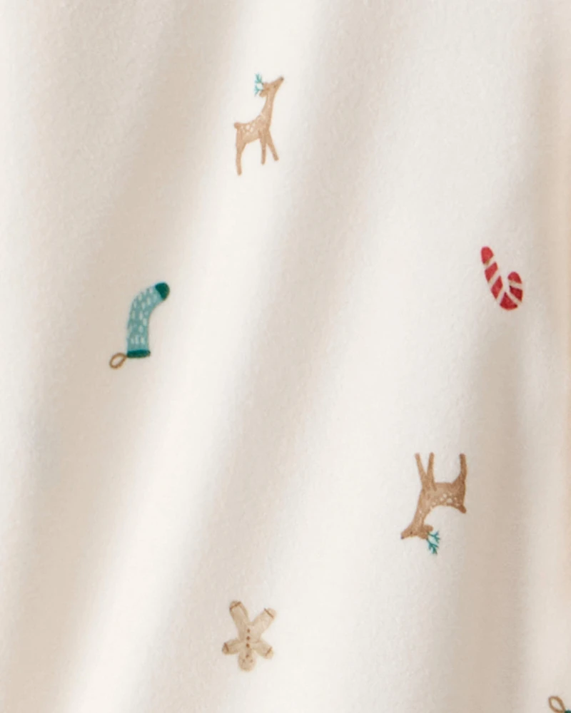 Kid Mini Christmas Long-Sleeve Loose Fit 2-Piece Pajamas - White