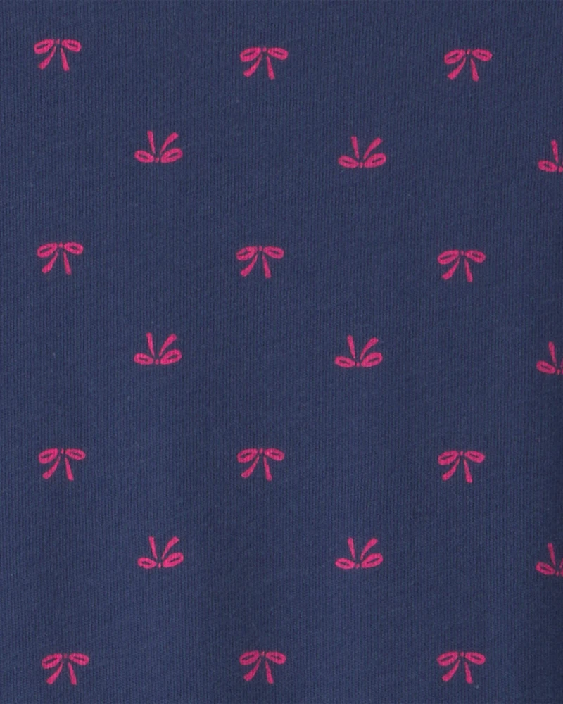 Toddler Girl Bow Long-Sleeve Peplum Top - Navy Blue