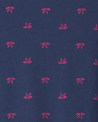 Toddler Girl Bow Long-Sleeve Peplum Top - Navy Blue