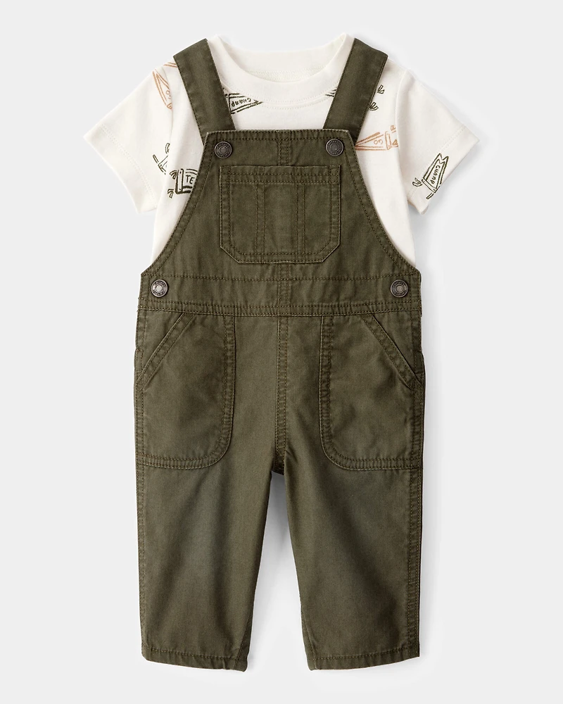 Baby 2-Piece Team Champ Tee & Overall Set - Ivory/Olive