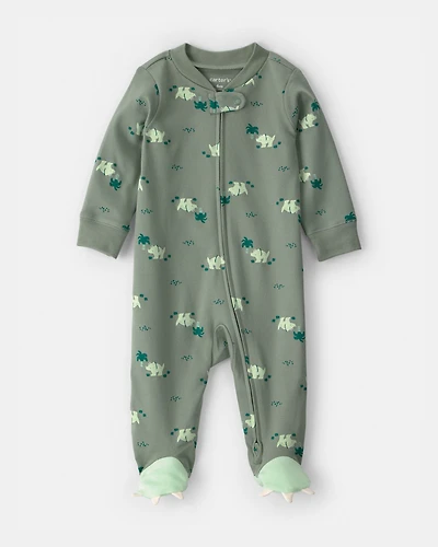 Baby Boy Dinosaur 2-Way Zip 100% Cotton Sleep & Play Pajama - Green
