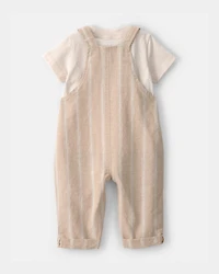 Baby 2-Piece Stripe Overall Set - Khaki