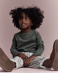 Toddler Striped French Terry Pocket Pants - Light Blue/Olive