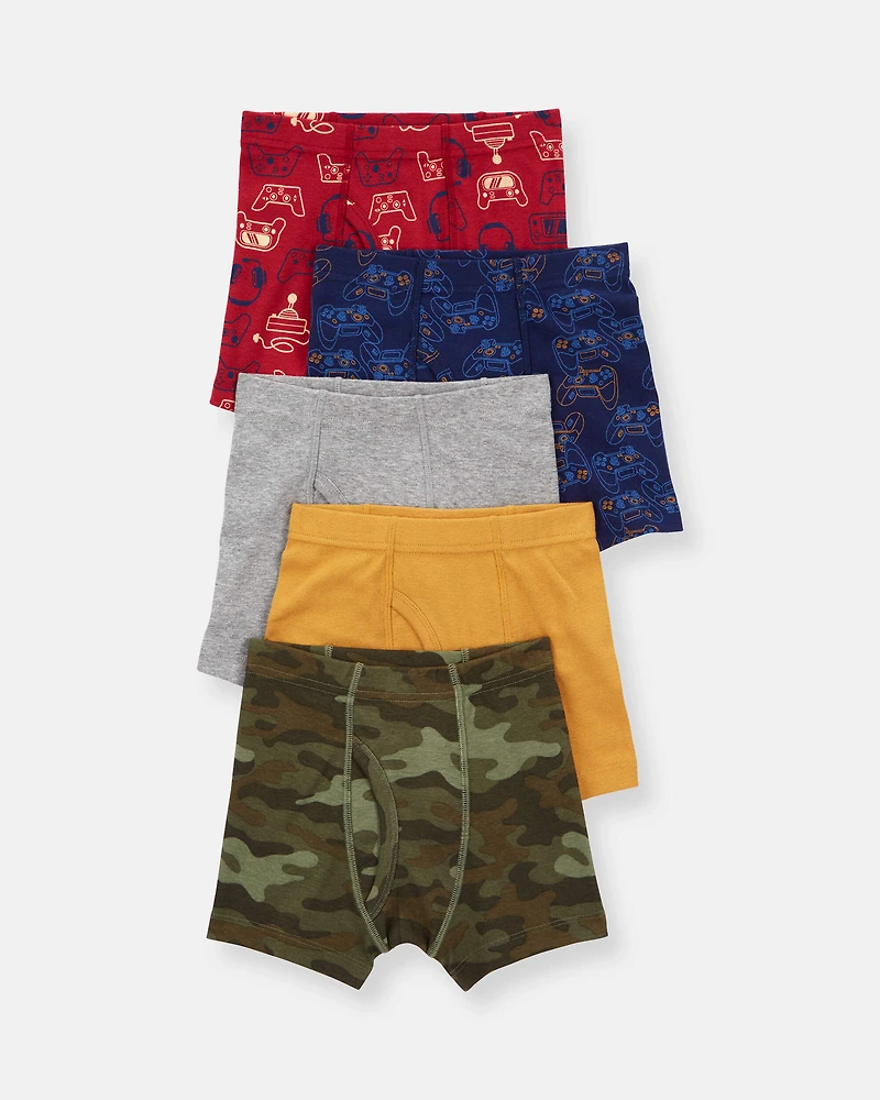 Boys 5-Pack Camo Boxer Brief Underwear - Red/Green/Yellow