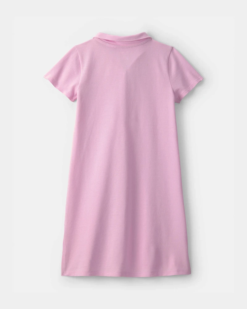 Girls Uniform Piqué Short-Sleeve Dress - Pink