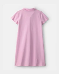 Girls Uniform Piqué Short-Sleeve Dress - Pink