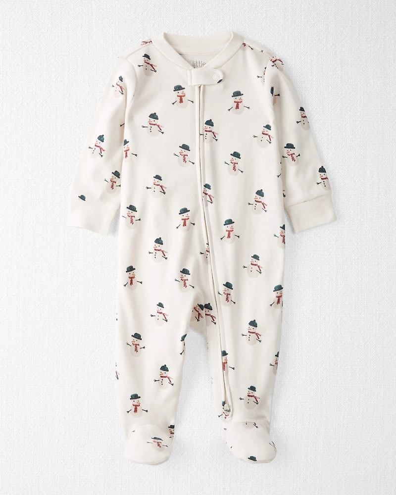 Baby Organic Cotton Sleep & Play Pajamas in Snowman Print
