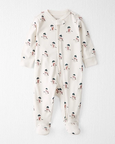 Baby Organic Cotton Sleep & Play Pajamas in Snowman Print