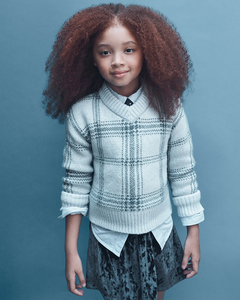 Girls Plaid Sweater - Blue