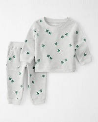 Baby 2-Piece Organic Cotton Thermal Knit Set in Lucky Clovers Print