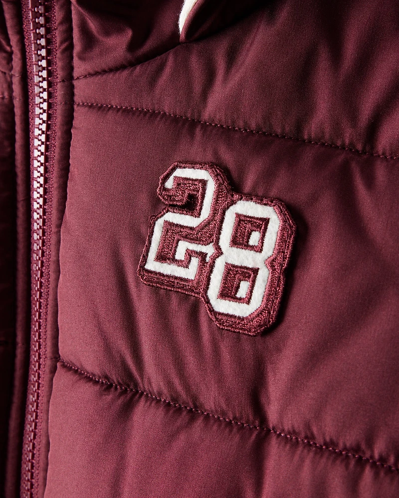 Kid Striped Sleeves Hooded Puffer Jacket - Red