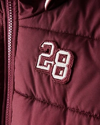 Kid Striped Sleeves Hooded Puffer Jacket - Red