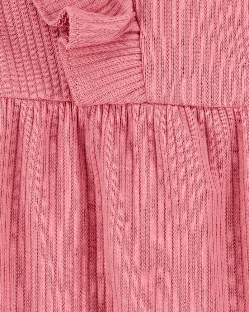 Baby Girl 2-Piece Solid Flutter-Sleeve Relaxed Fit Jumpsuit & Headwrap Outfit Set - Pink