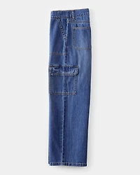 Kid  High Rise Cargo Denim Jeans - Blue Wash