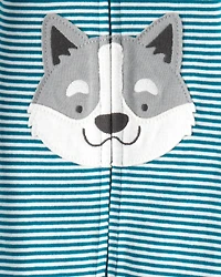 Baby Boy Dog Striped 100% Cotton Snug Fit 2-Way Zip 1-Piece Pajamas - Blue