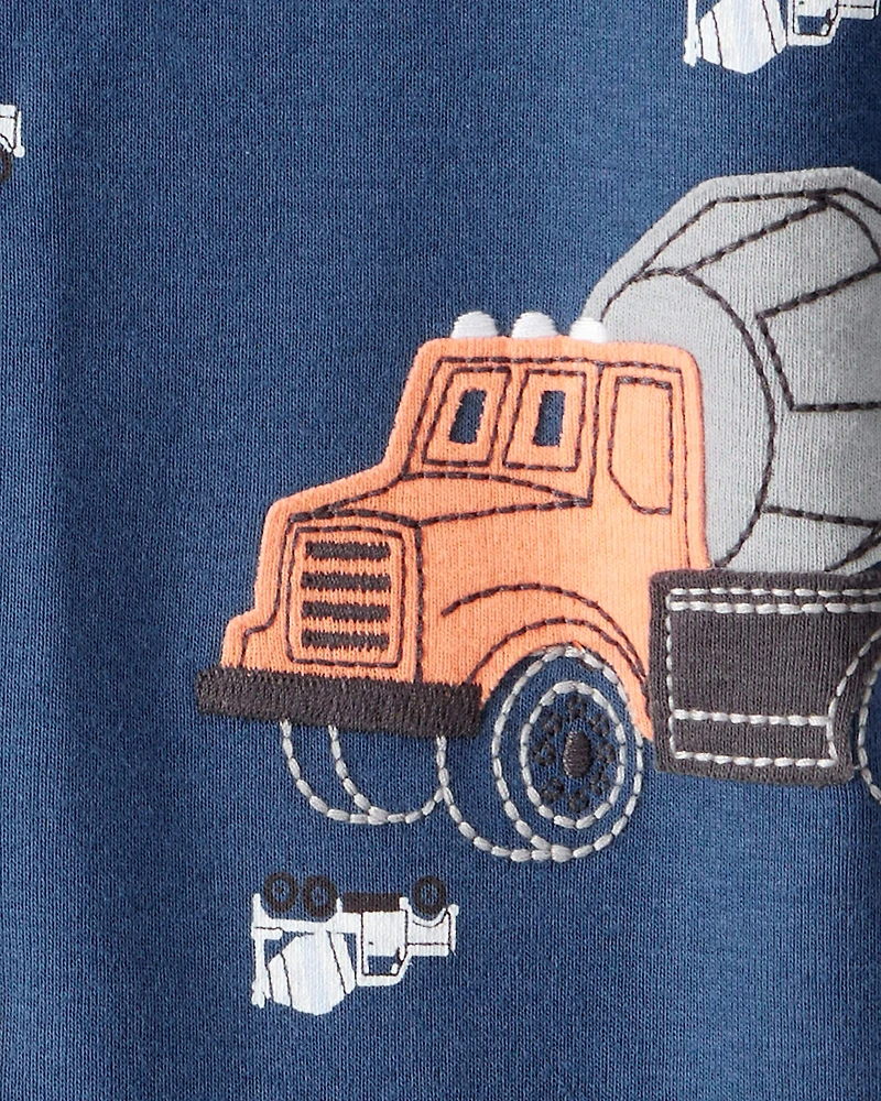 Baby Boy Construction Print 100% Cotton Long-Sleeve 2-Way Zip 1-Piece Pajamas - Blue