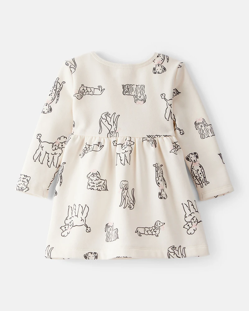 Baby Girl DayDream Fleece Puppy Knit Dress - Ivory