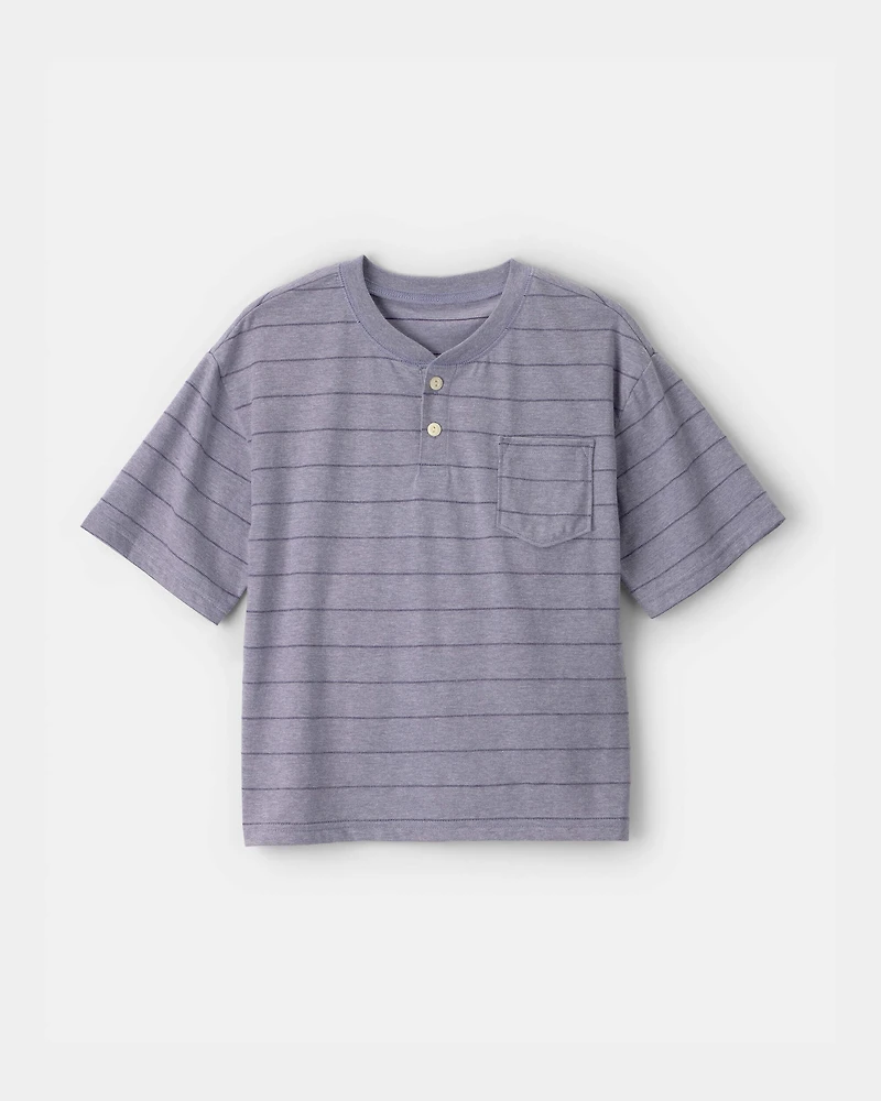 Boys Striped Henley T-Shirt - Dark Blue