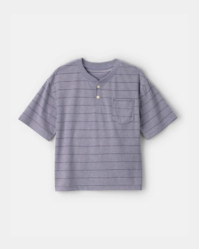 Boys Striped Henley T-Shirt - Dark Blue