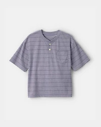 Boys Striped Henley T-Shirt - Dark Blue