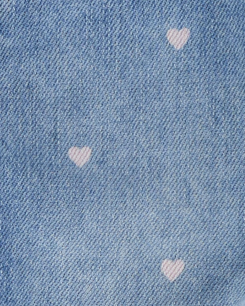 Baby Heart-Print Knit Denim Overalls - Blue