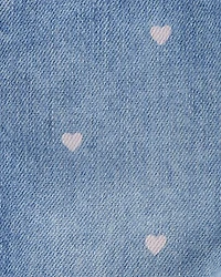 Baby Heart-Print Knit Denim Overalls - Blue