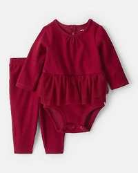 Baby Girl 2-Piece Peplum Tulle Bodysuit & Pant Set - Red